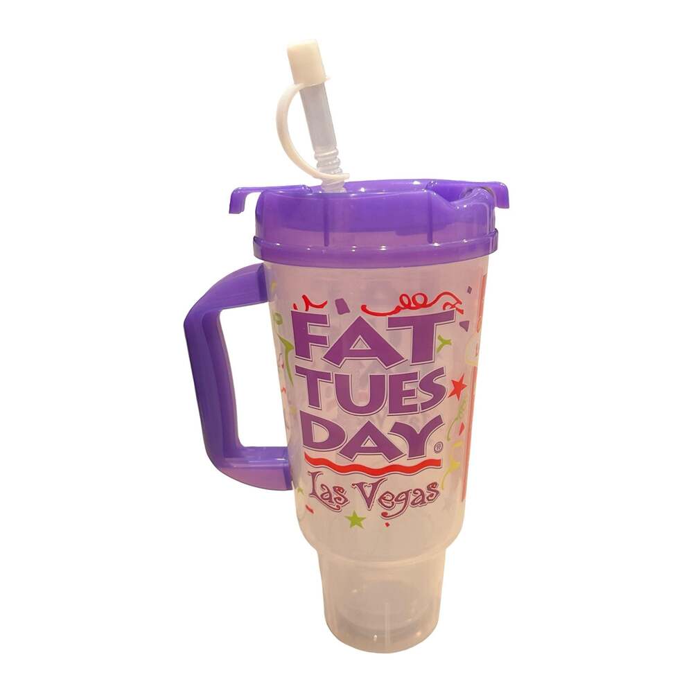 Fat Tuesday Las Vegas Souvenir Plastic Drink Mug Cup with Handle and Lid